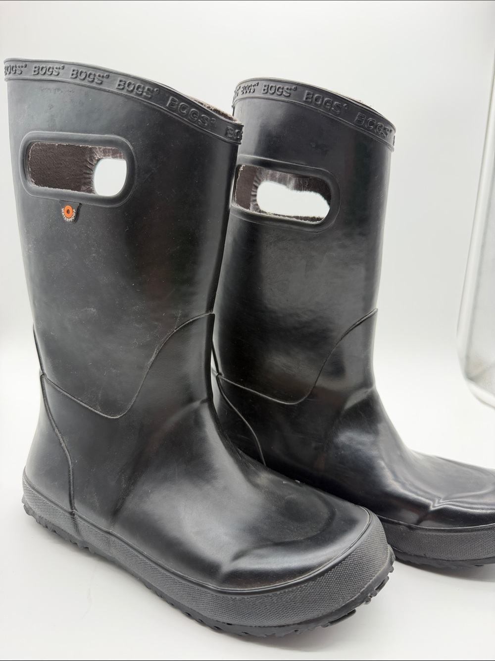 Bogs Kids Black Pull-On Rain Boots with Side Handles